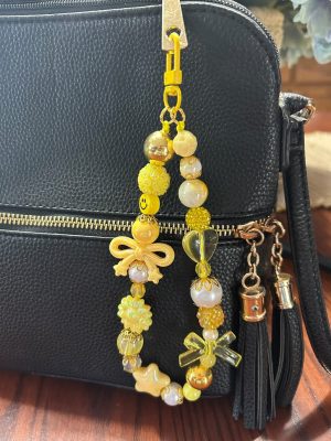 7" Yellow Purse/Backpack dangle w/glass and acrylic beads