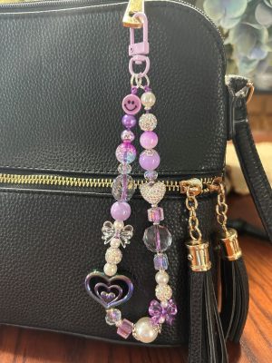 7" Purple Purse/ Backpack dangle w/glass and acrylic beads