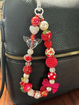7" Red Purse/Backpack dangle w/glass and acrylic beads